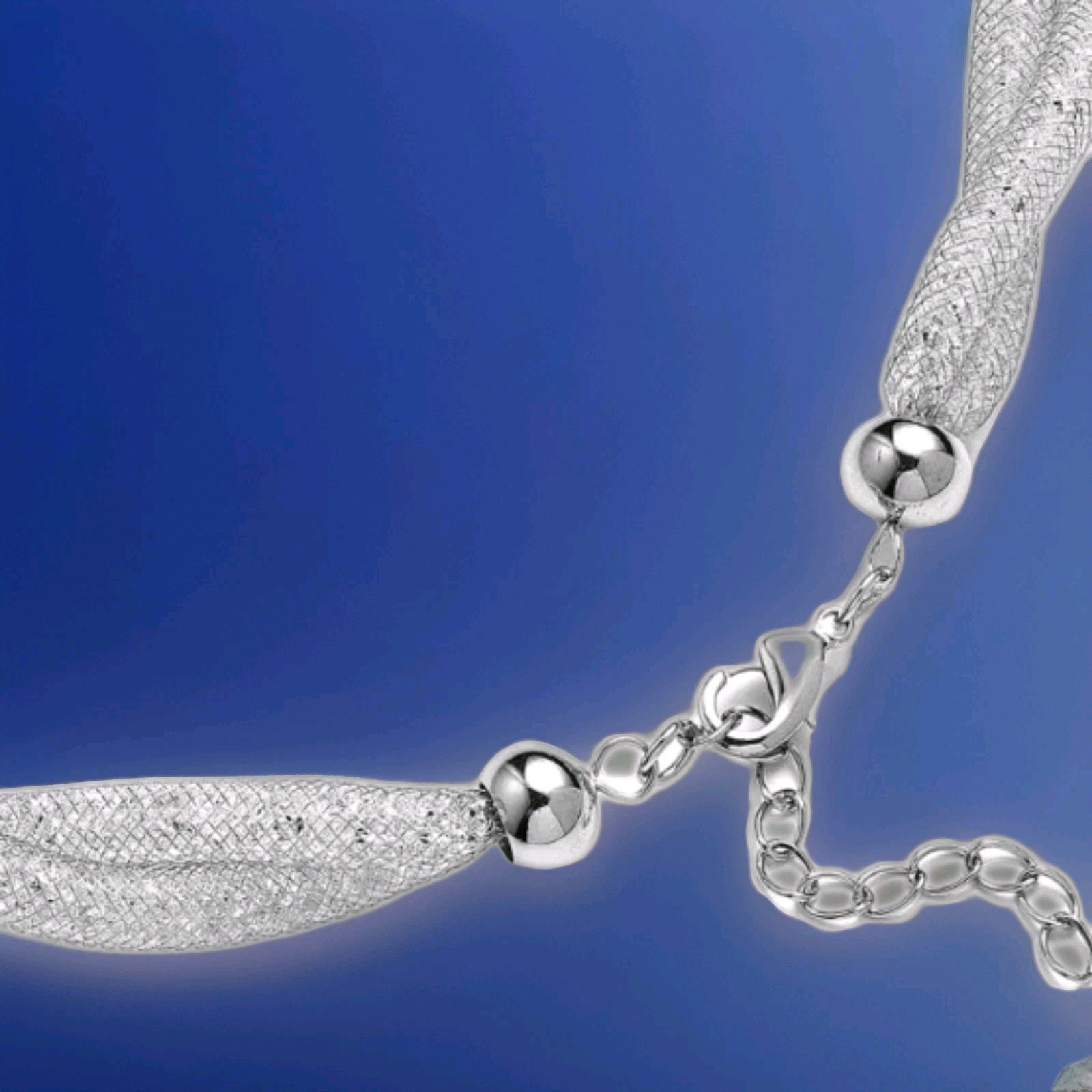 Swarovski Style Austrian Stardust Crystal Double Strand Twisted Necklace Silver