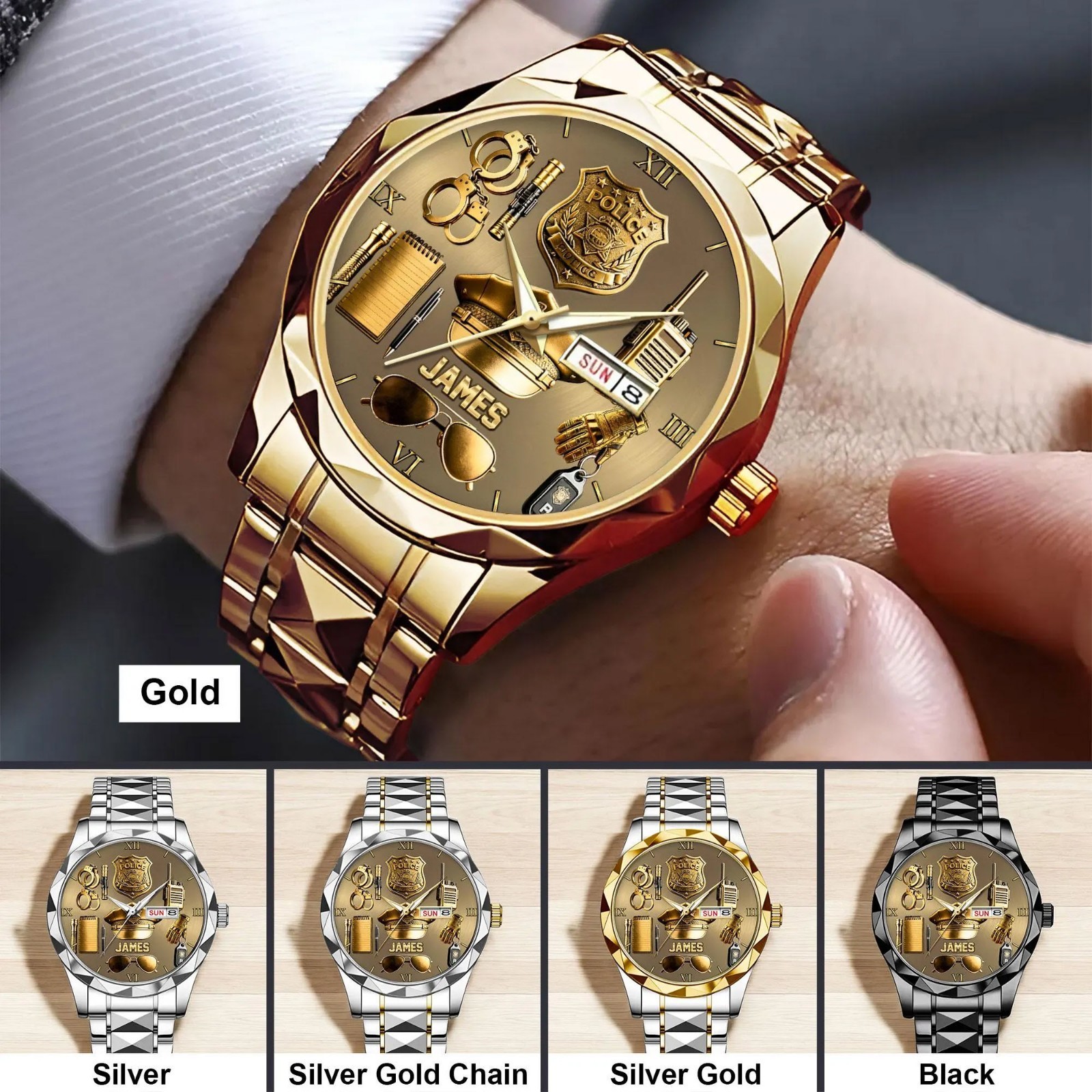 Personalized Police/ Retired Police Man Wrist Watch, Custom Cop Watch, Law Enfor
