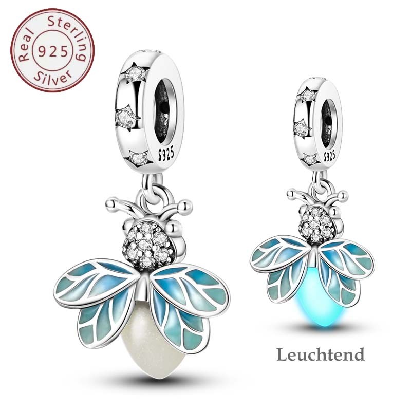 KUNSIR 925 Sterling Silver Charm Summer Night Firefly Dangle Charm For Bracelet