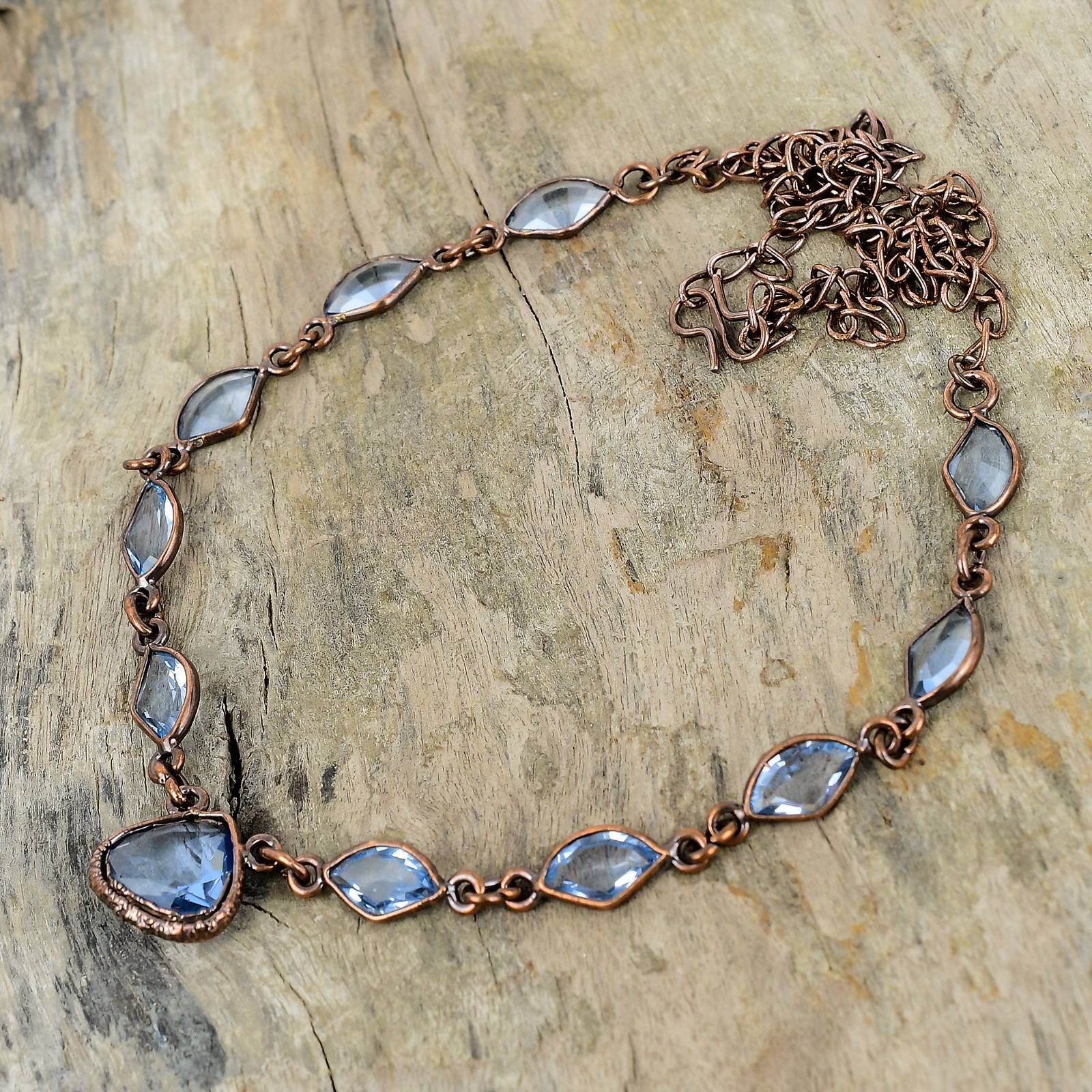 Tanzanite Quartz Gemstone Copper Engagement Electroformed Chain Necklace Jewelry