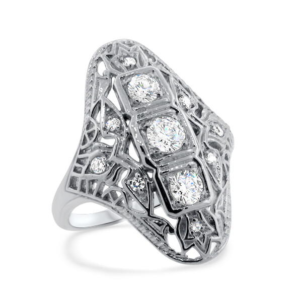ART DECO STYLE CUBIC ZIRCONIA 925 STERLING SILVER FILIGREE RING #1148