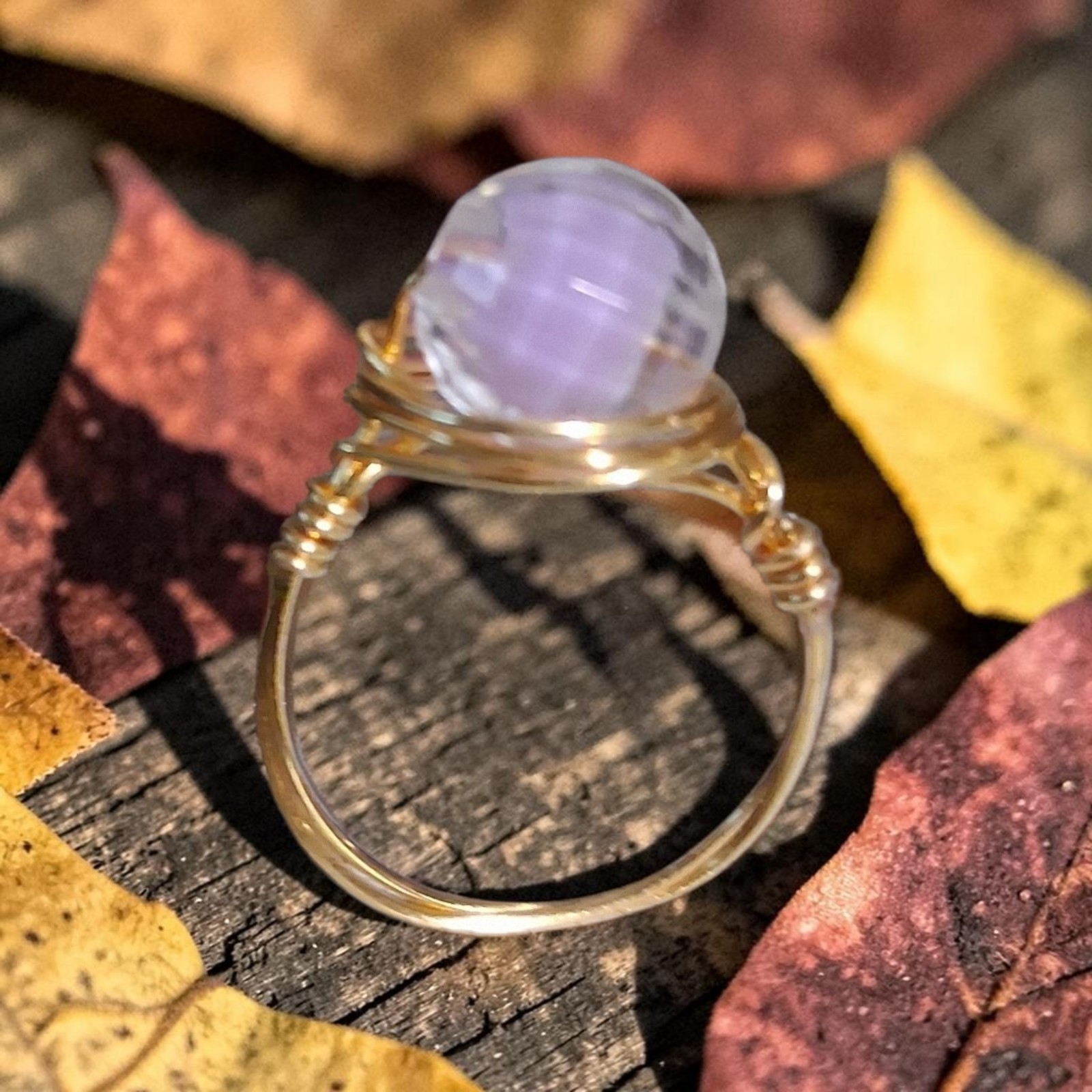 Beauty By Design Gold Wire Wrap Cocktail Ring Size 7 Purple Round Crystal