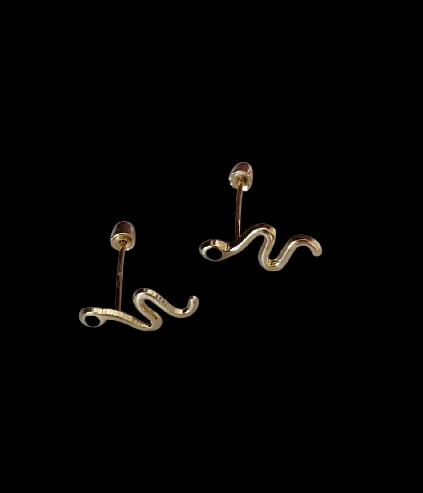14K Solid Gold Dainty Snake Stud Earrings W/ Black CZ Eye Design 8.0mm ~ New