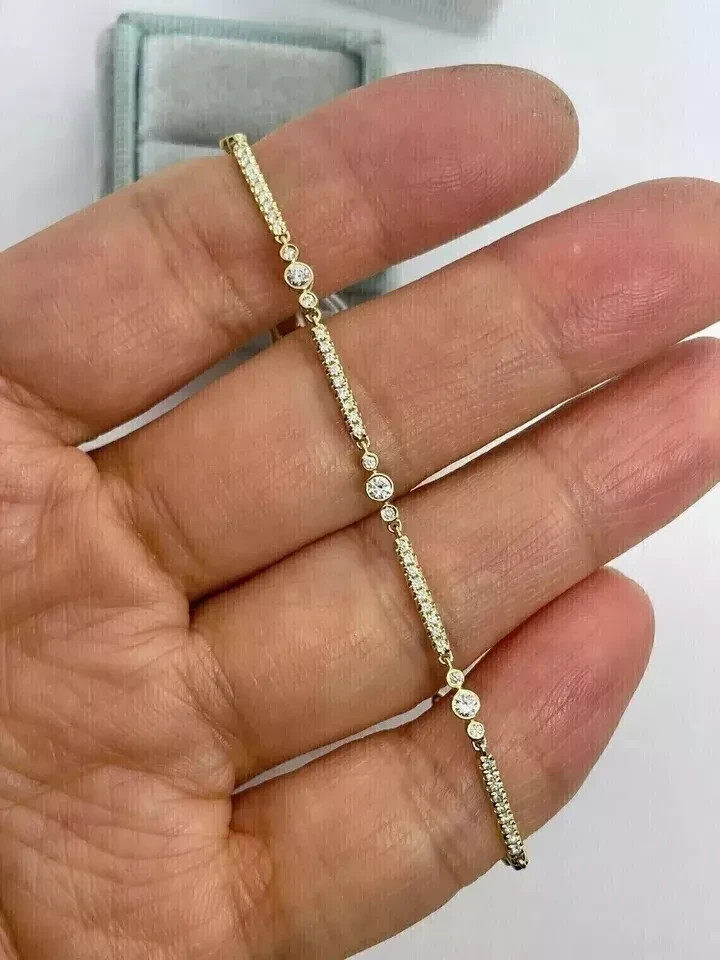 5.15Ct Round Simulated Diamond 14K Yellow Gold Plated Women Thin Tennis Bracelet