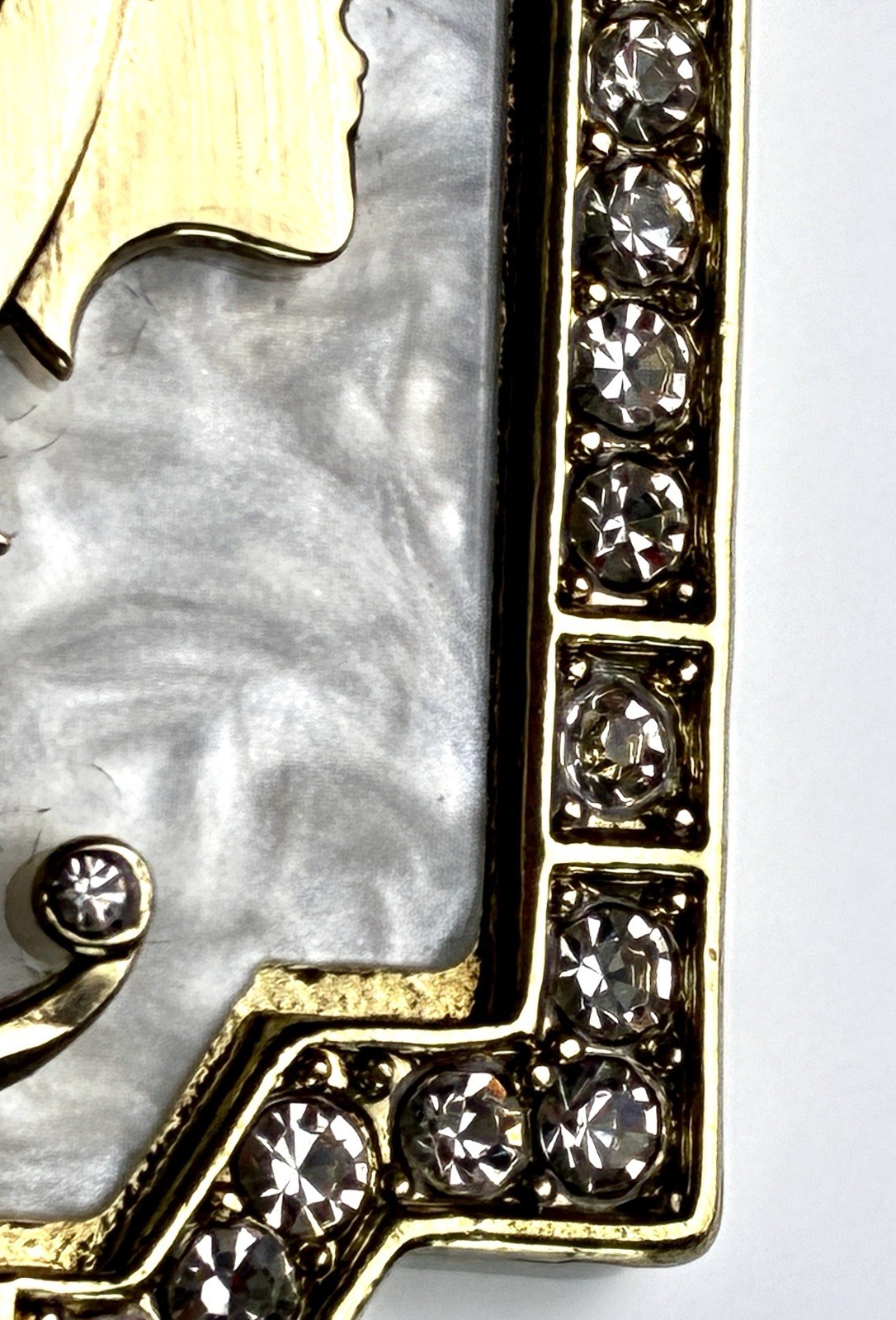 Gemini Zodiac Celestial Pendant Necklace Gold Tone Mother of Pearl Rhinestone