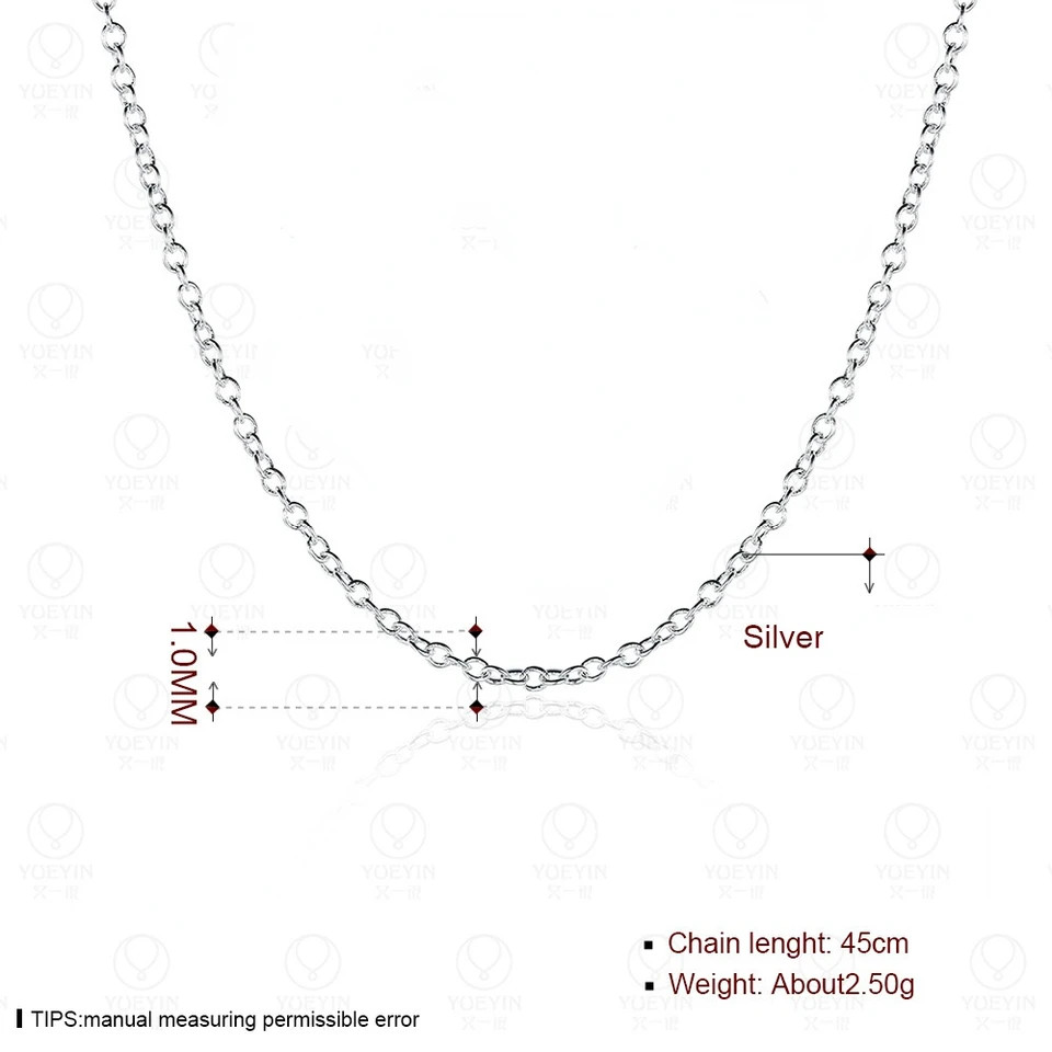 925 Sterling Silver Necklace Rolo Chain 1mm 16-24 Inch Length Women Jewelry