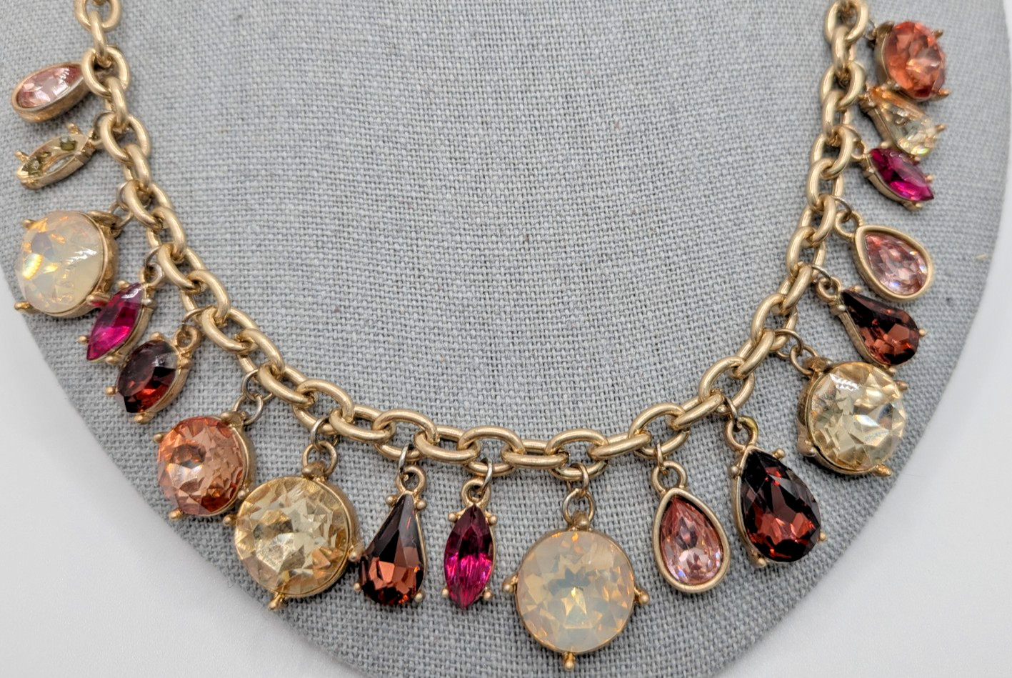 Loft Outlet Multicolored Rhinestone Necklace with Gold Tone Chain 18″