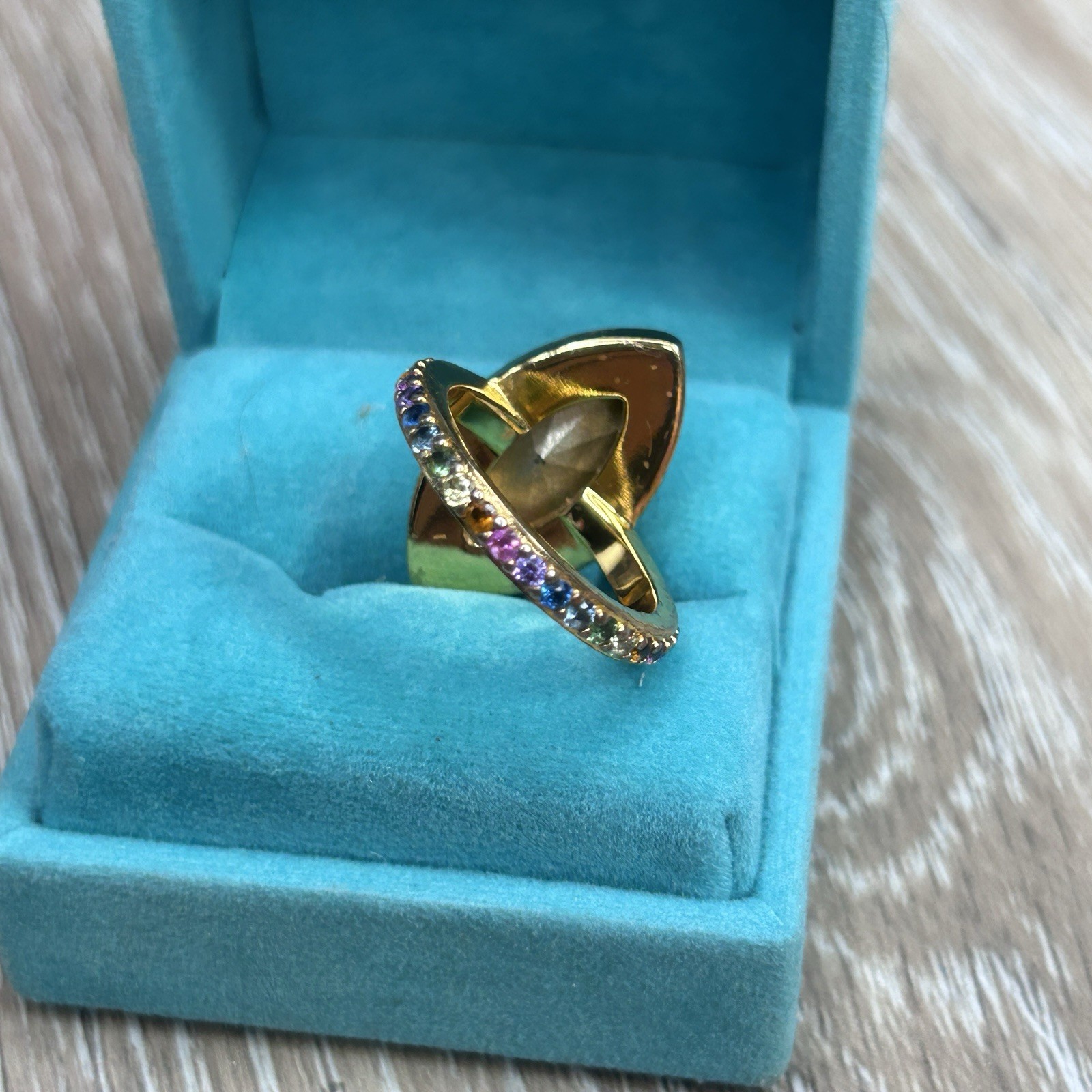 Kurt Geiger London Gold Statement Ring Size 8 Pink Enamel Crystal Gemstone
