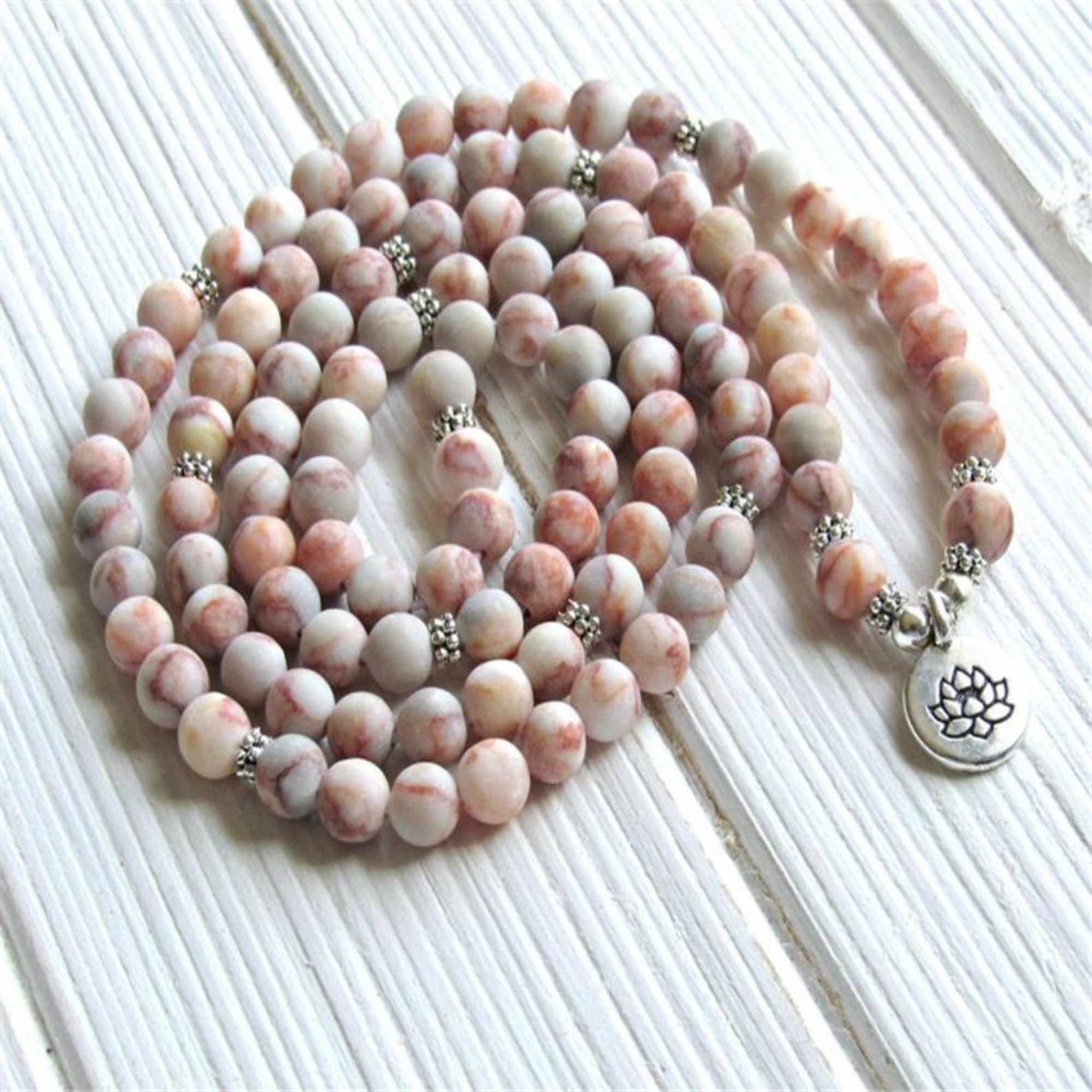 6mm Red Veined Jasper 108 Beads Mala Buddhist Bracelet Necklace Pray Handmade