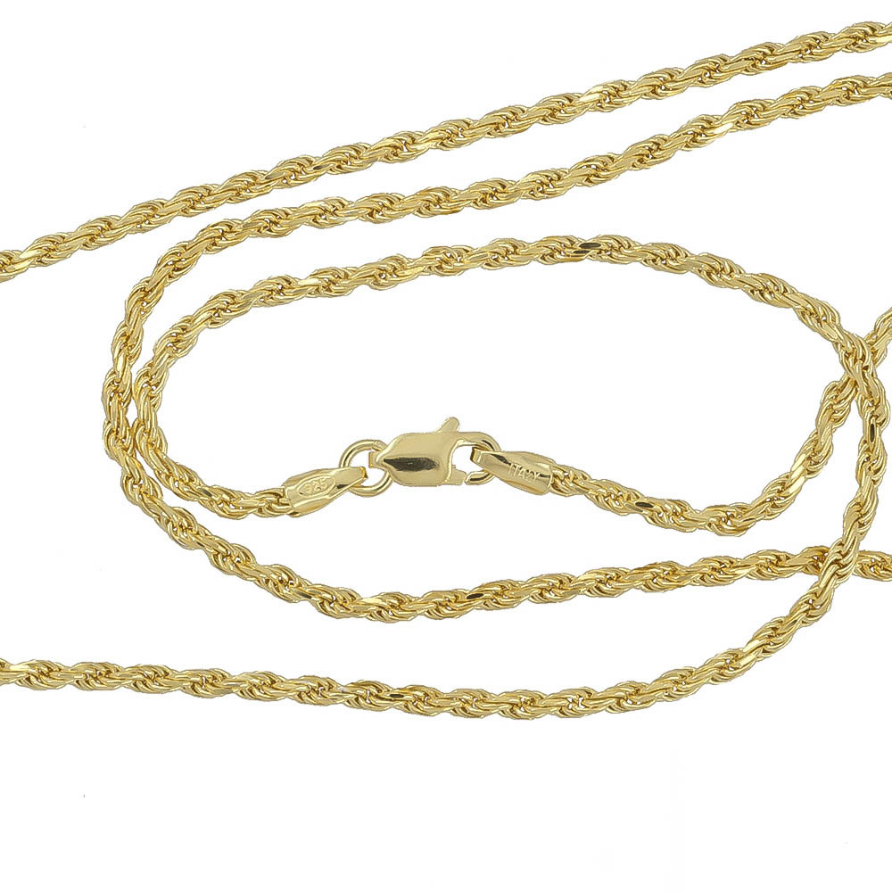 20″ 18kt Gold Plated Italian Sterling Silver Rope Chain Necklace 1.6mm #99738