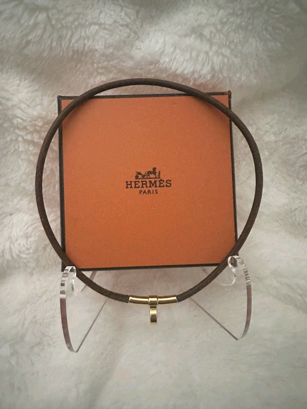 Hermès Kelly Brown Leather Choker Necklace Gold Tone Hardware Signed