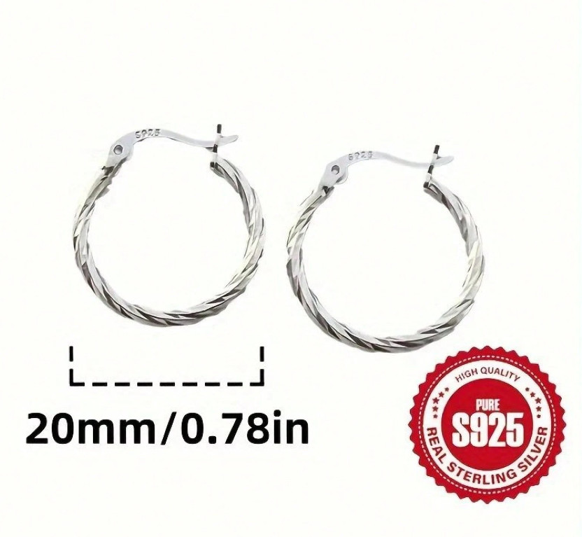 1pair hypoallergenic twisted round hoop earrings – lightweight 925 silver design