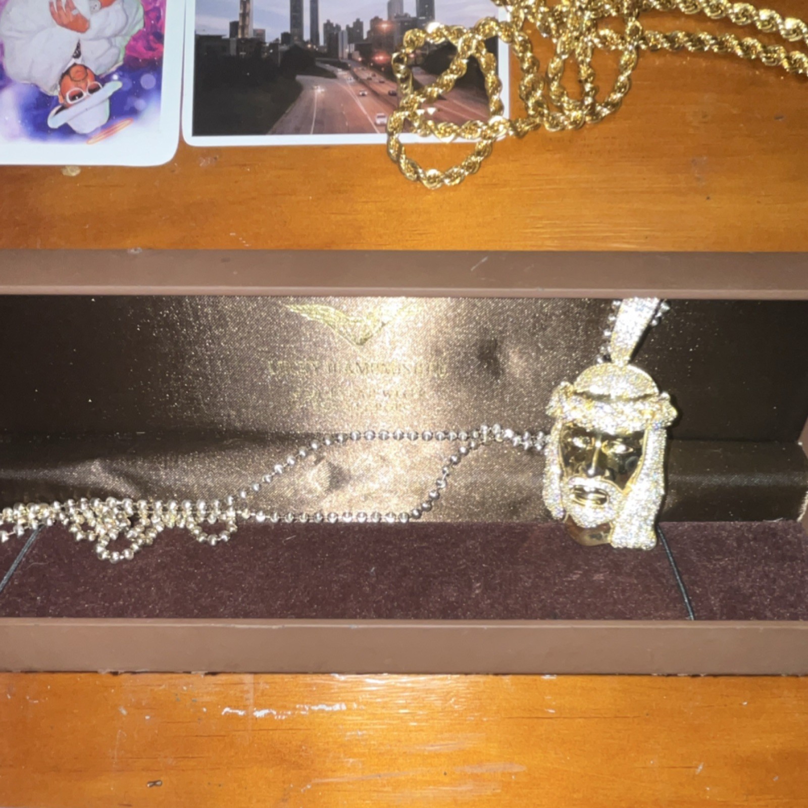 Gold Tone Jesus Face Pavé