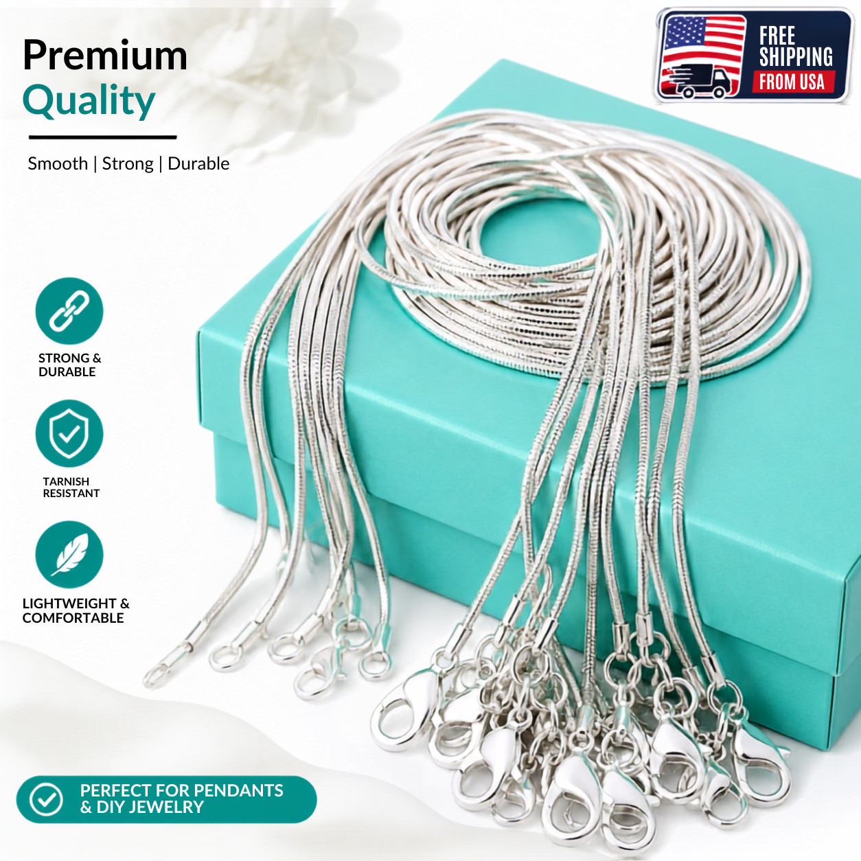 10PCS Wholesale 925 Sterling Solid Silver 1MM 16-30Inch Snake Chain Necklace