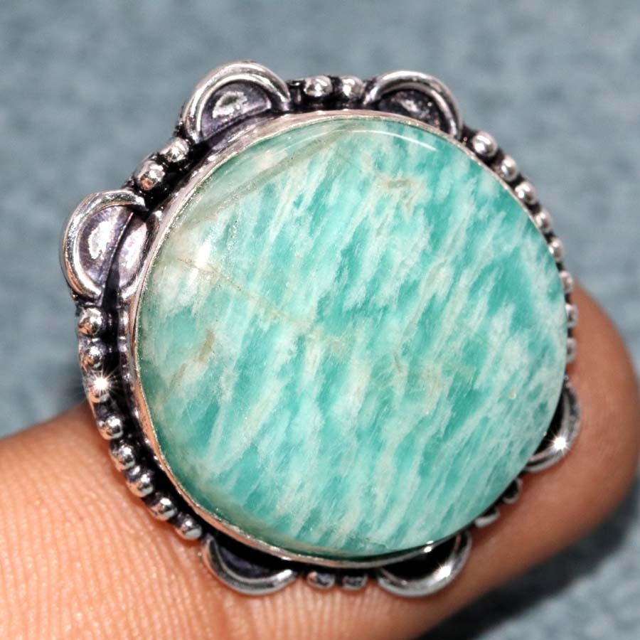 925 Silver Plated Amazonite Jewellery Ring Handmade Gemstone Size Us 7 MJ