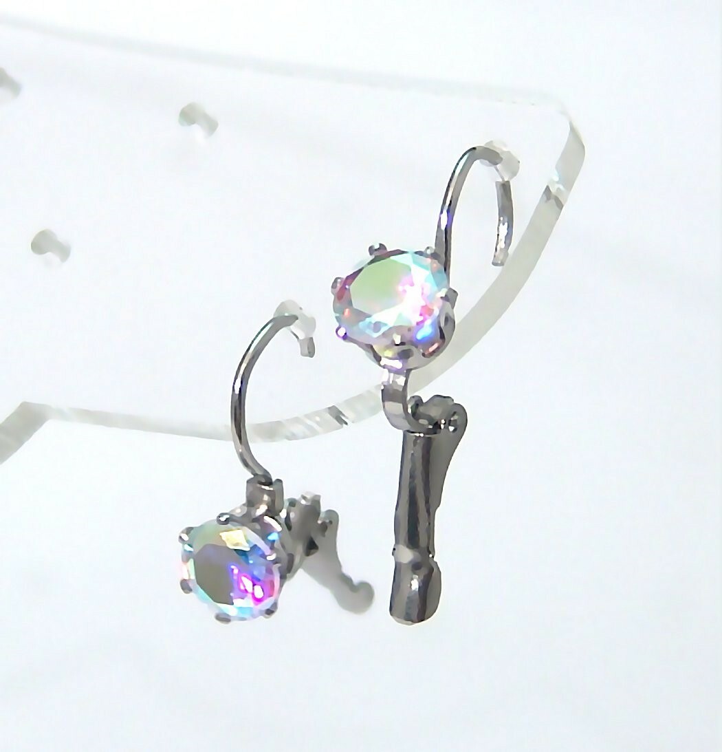 Aurora Borealis Lever Back Earrings Hypoallergenic Surgical Steel 6 mm