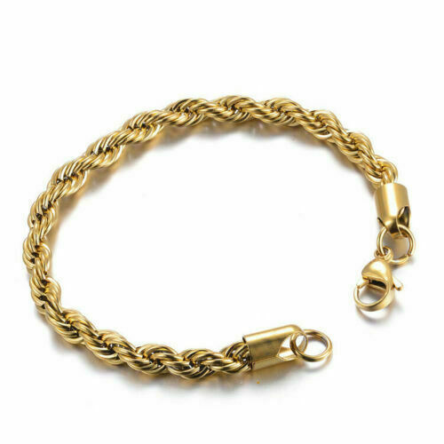 Pretty New Yellow Gold Tone Stainless Steel Twisted Rope 8″ Link Chain Bracelet