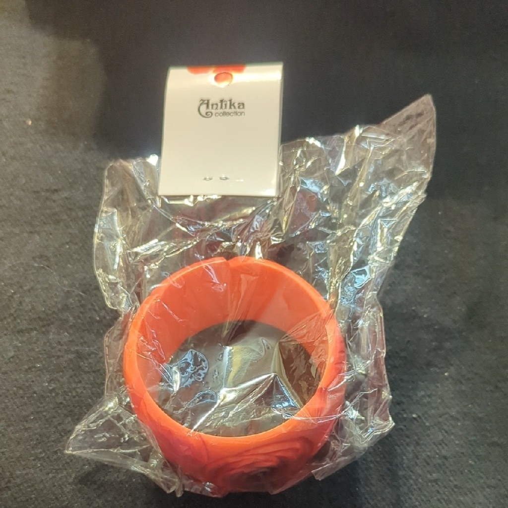 Antika Collection Coral Pink Orange Carved Rose Chunky Oversized Bangle Bracelet