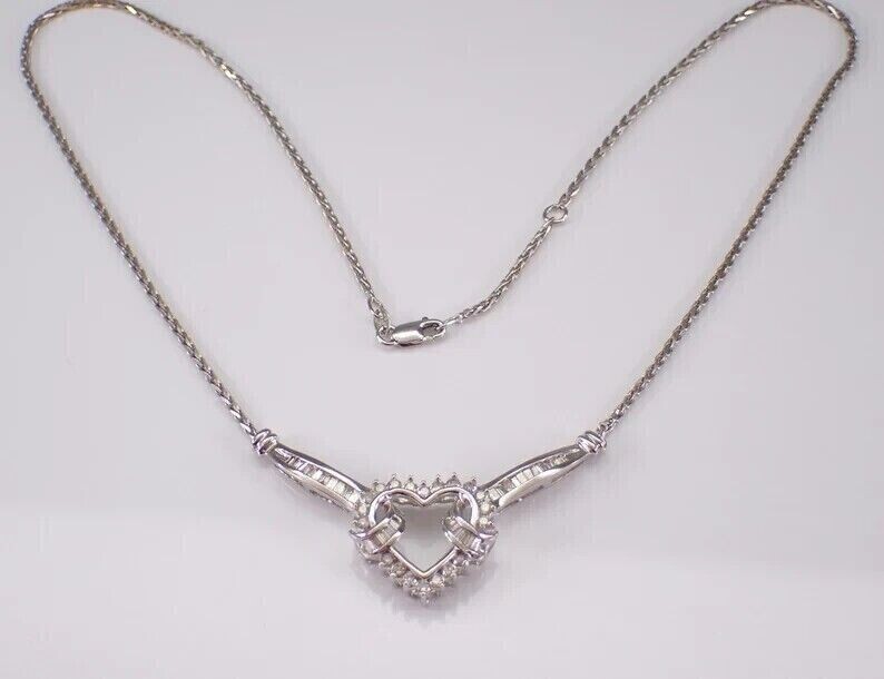 Round Cut Simulated Diamond Stunning Heart Fancy Necklace 14k White Gold Plated