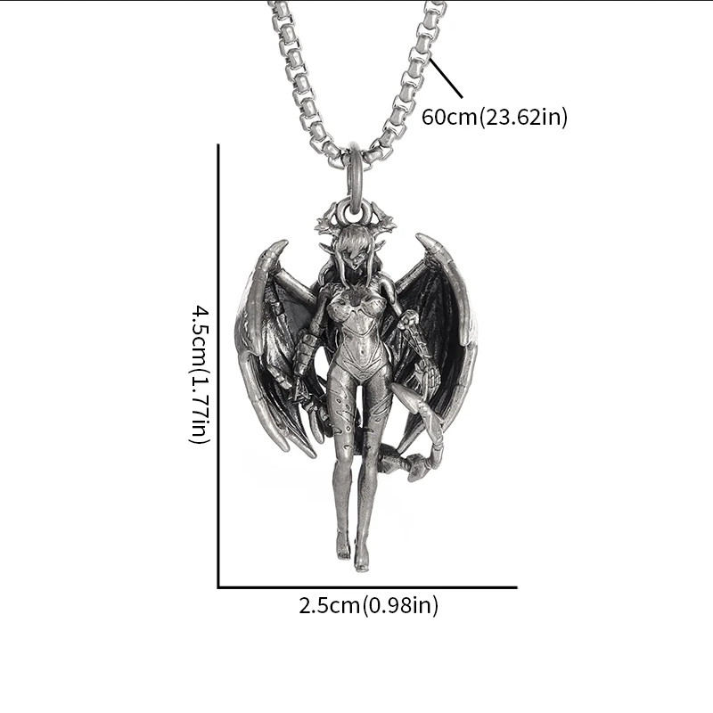 Lilith Demon Jewelry Vintage Silver Look Sexy Goddess Standing Pendant Necklace