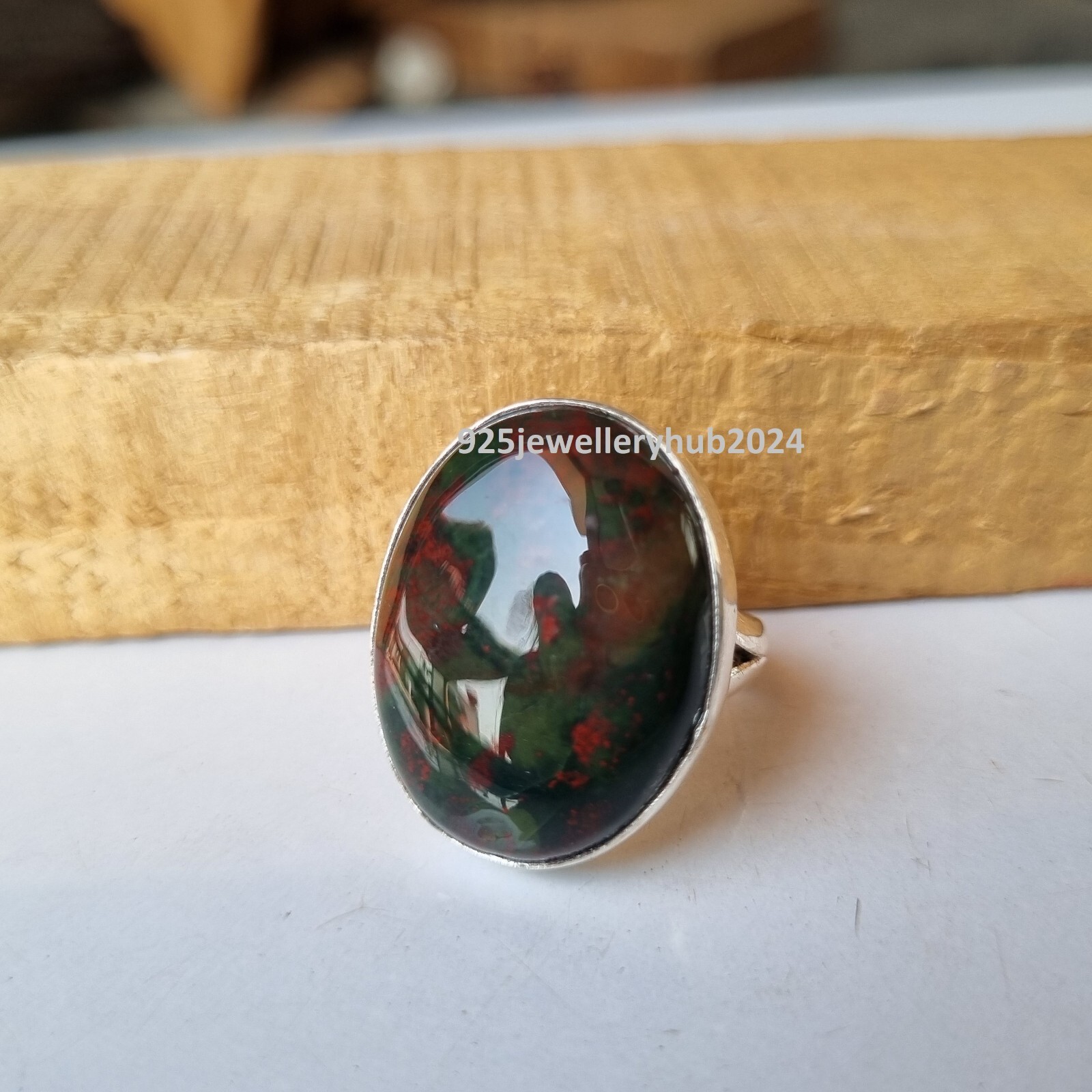 Real Bloodstone Gemstone Ring 925 Sterling Silver Unique Style Love Ring PG5354