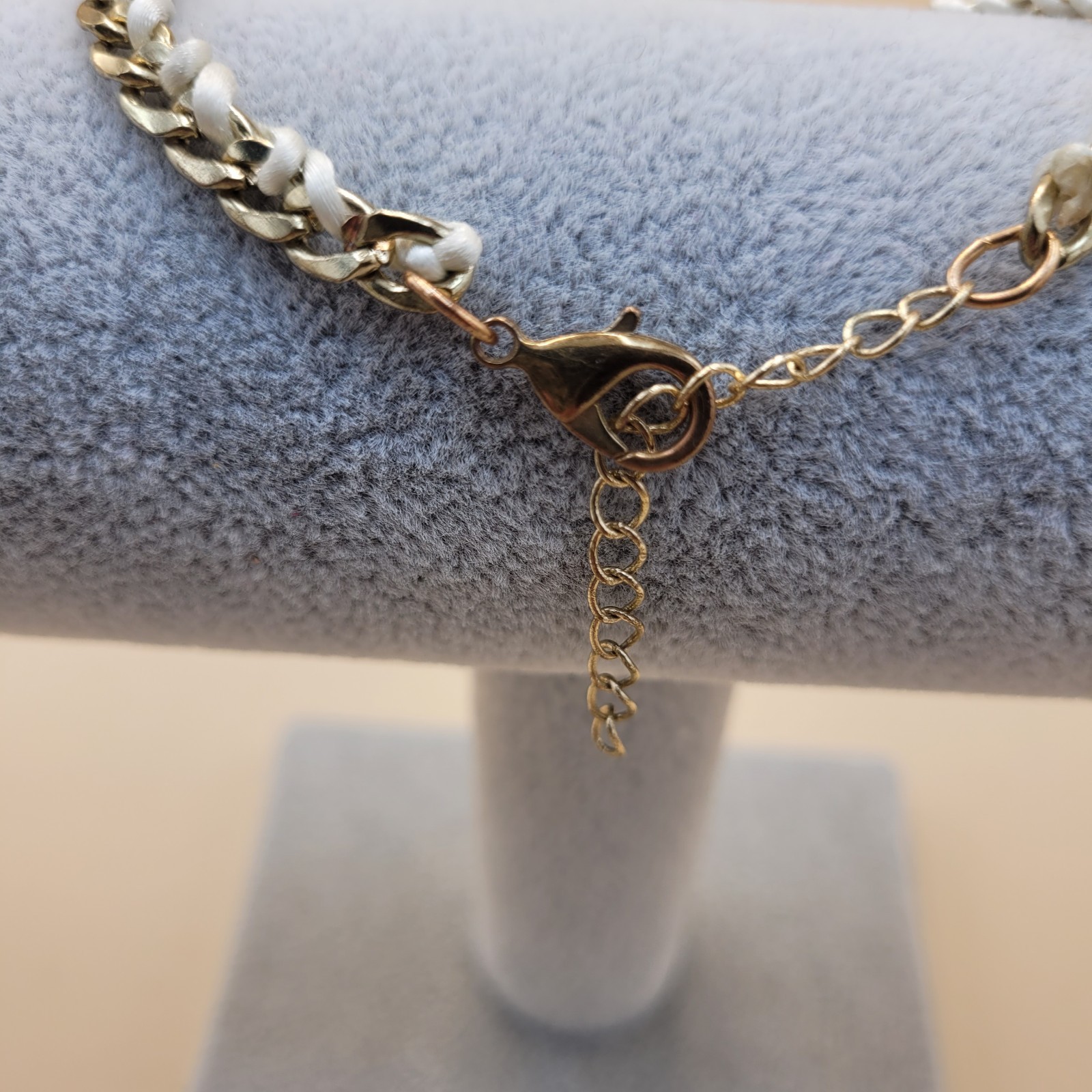 Zara Curb Chain Woven String Adjustable Bracelet Goldtone White 9 In Adjustable