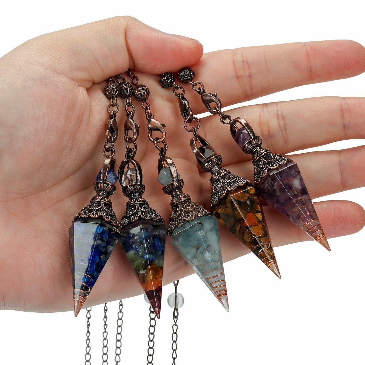 Quartz Natural Crystal Pendulum Healing Chips Stone Reiki Chakra Chain Pendant