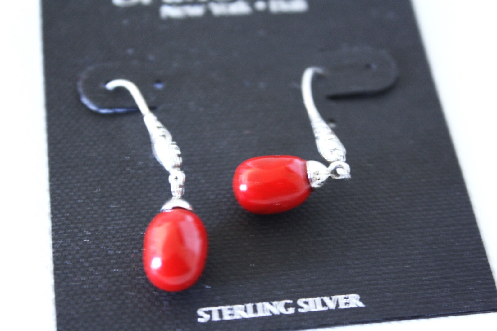 Samuel B Sterling Silver Red Stone Dangle earrings NWT
