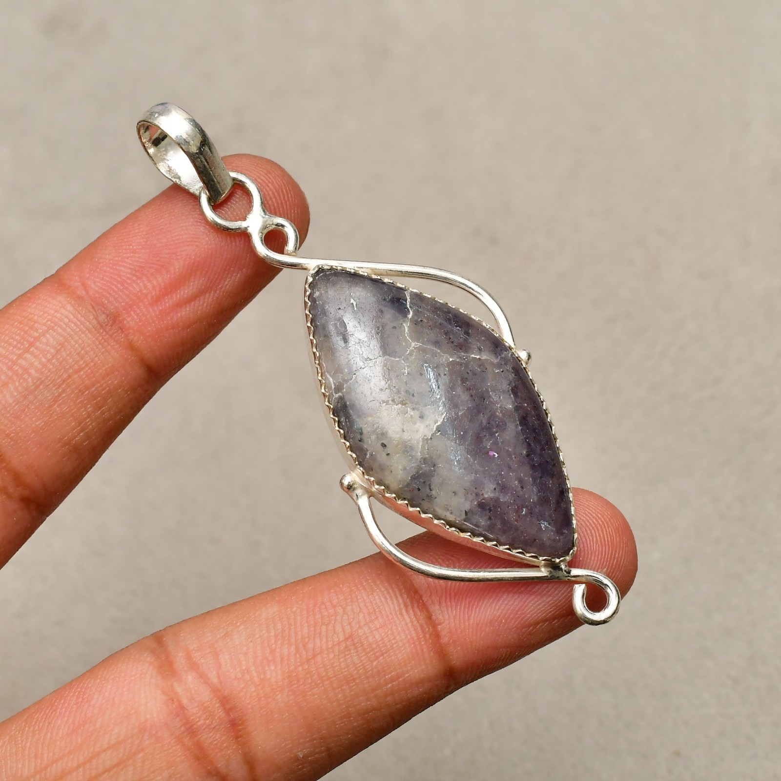 Lepidolite Gemstone Handmade 925 Sterling Silver Jewelry Pendant 2.51″