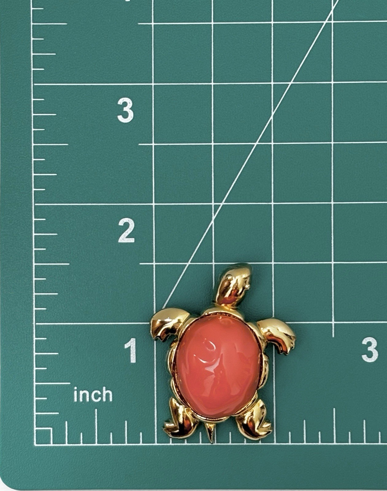Vtg Kenneth Jay Lane Simulated Coral Cabochon Tortoise Brooch Pendant (No Chain)