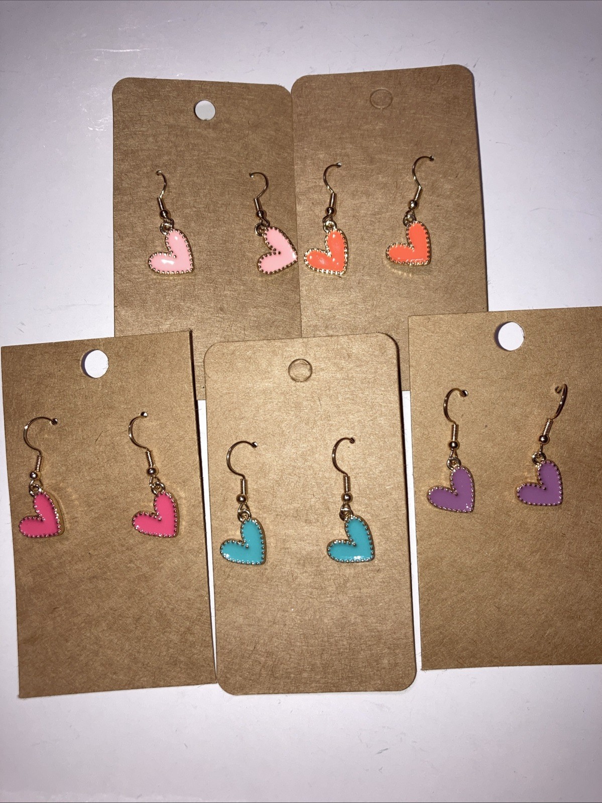 Buyer’s Choice Heart Dangle Earrings Pink Blue Purple Orange Gold Tone Pierced