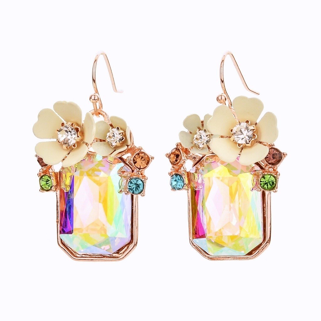 US Seller Betsey Johnson Flower Cluster Stone Drop Earrings