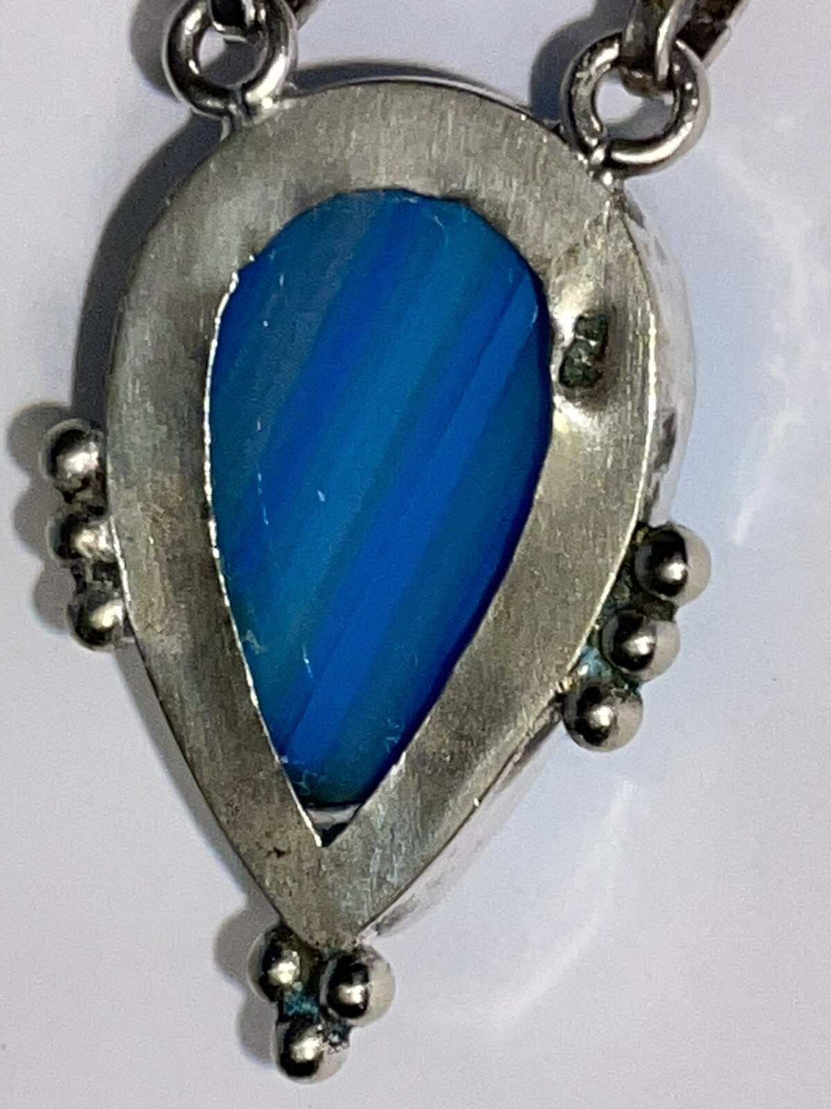 STERLING SILVER 925 NECKLACE 17″ Teardrop Blue gems 27 grams