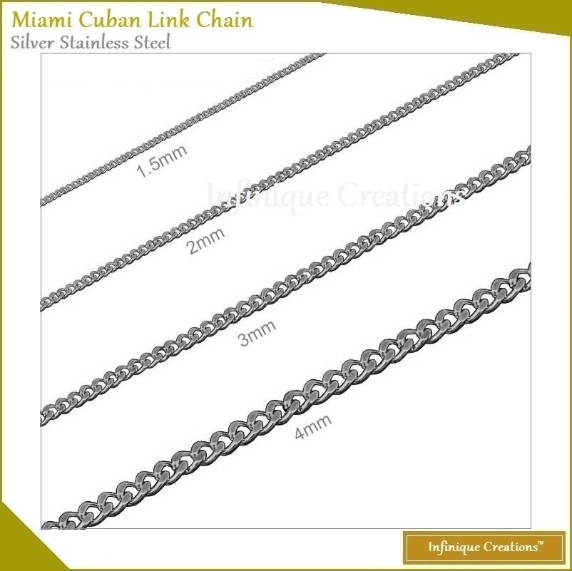 Stainless Steel Silver Miami Cuban Link Chain Bracelet Necklace 1.5mm-9mm 7-38″