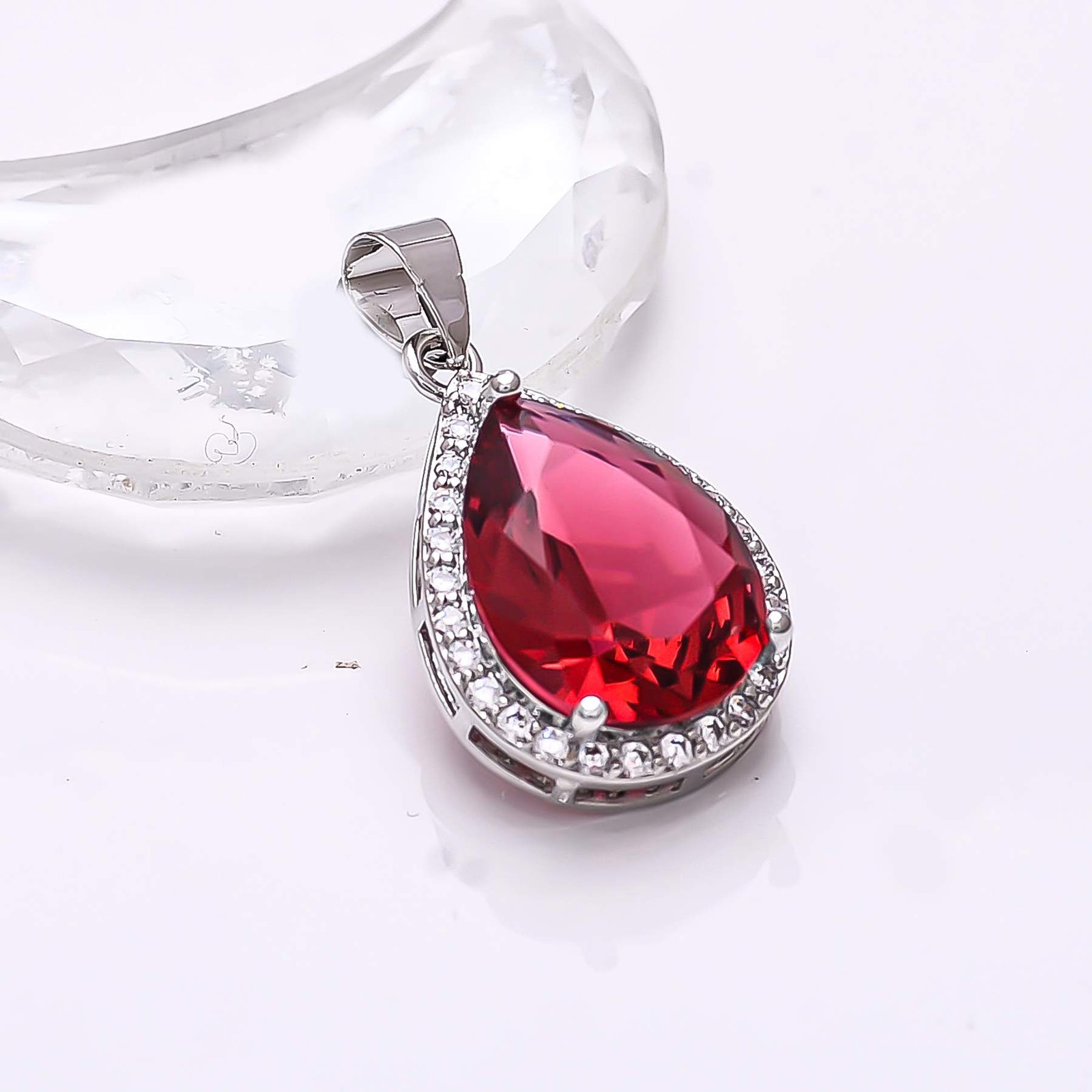 Pink Rubellite Tourmaline & CZ Gemstone 925 Sterling Silver Pendant 1.10″ P8011