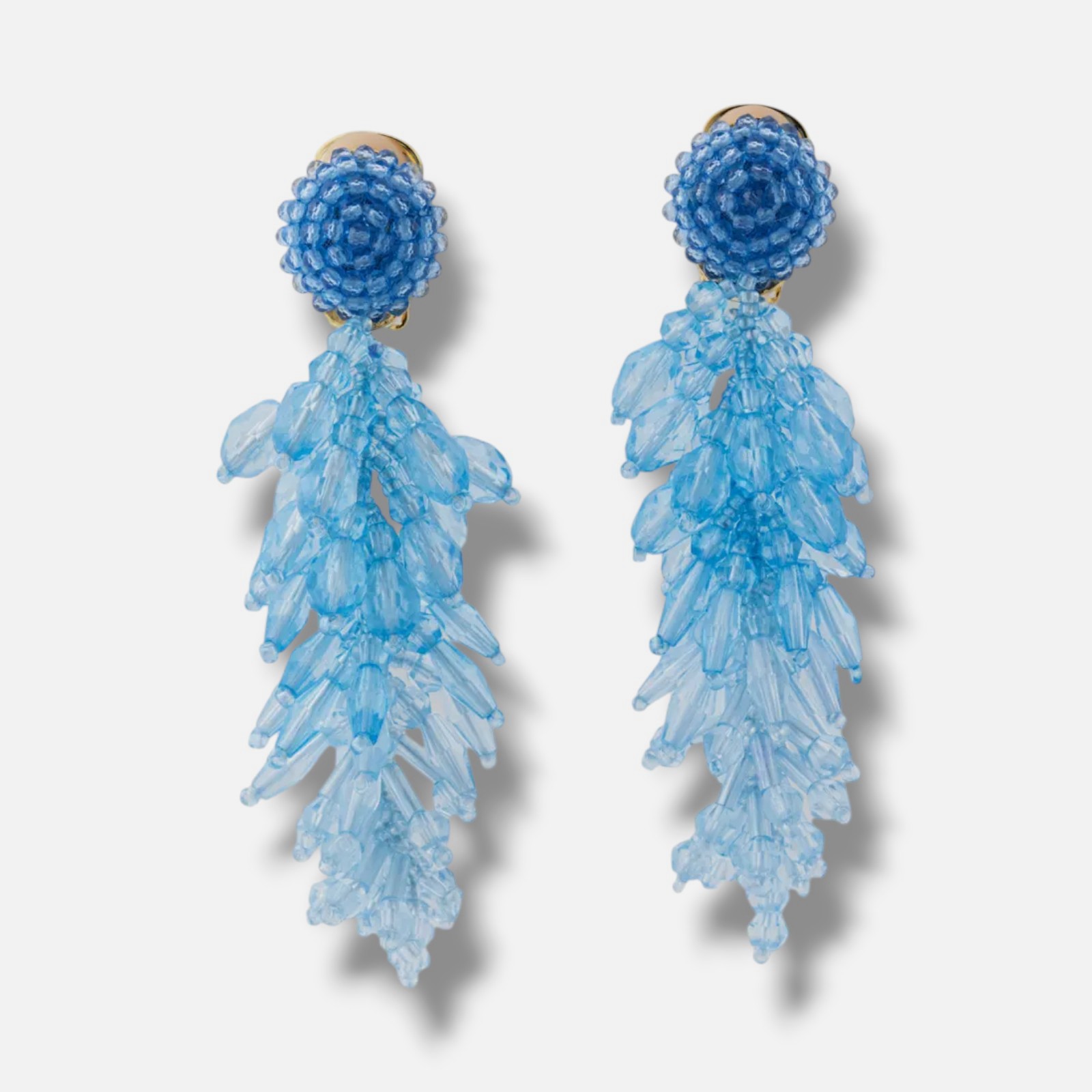 Oscar De La Renta Women’s Blue Beaded Cascade Tassel Clip-On Earrings