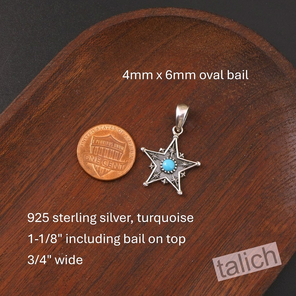 Shiny 925 Sterling Silver Five Pointed Star with Turquoise Small Charm Pendant