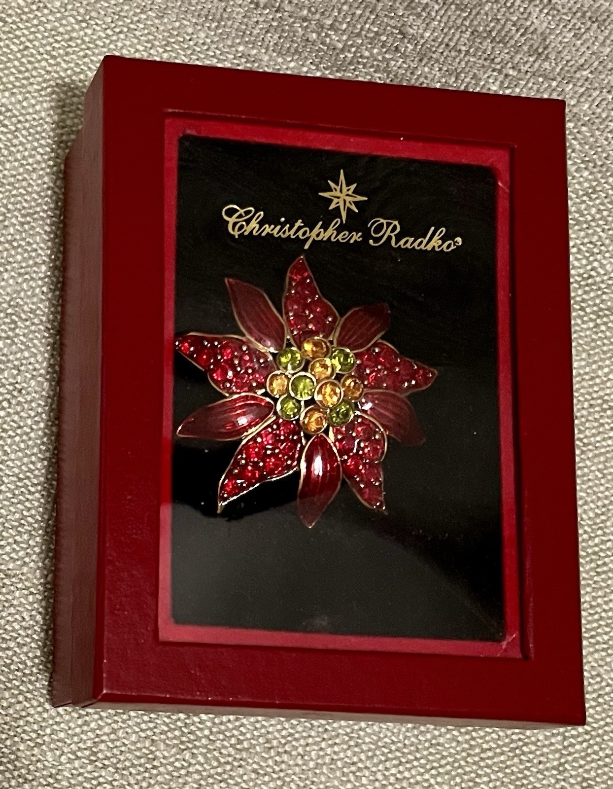 Poinsettia Christmas Winter 2” Brooch Pendant Christopher Radko Jeweled Enamel