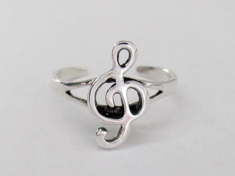 Sterling Silver music Clef dainty small size 1-2 adjustable narrow band toe ring