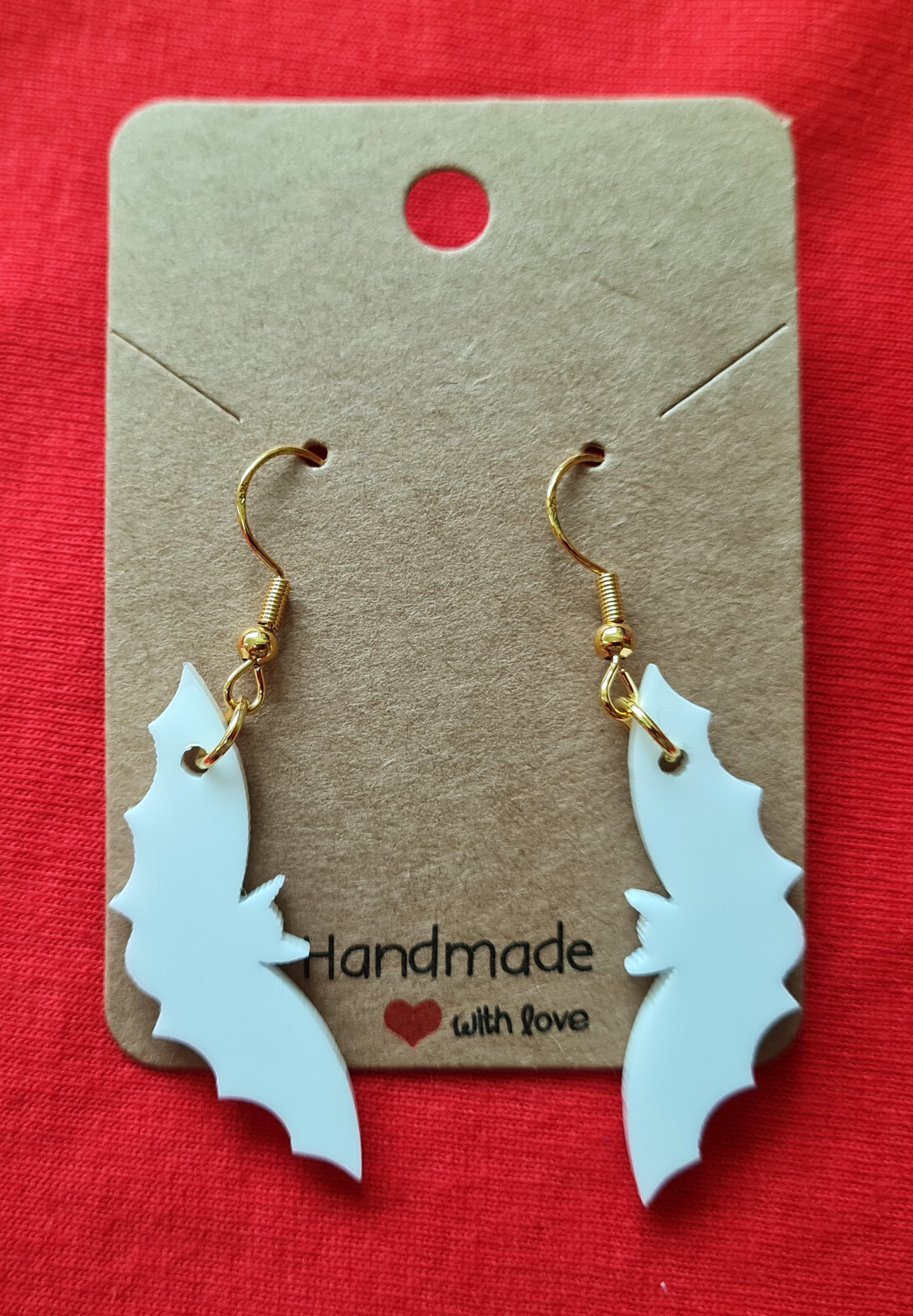 HALLOWEEN Bat Earrings Lasercut White Acrylic (Silver/Gold Hooks) Gift
