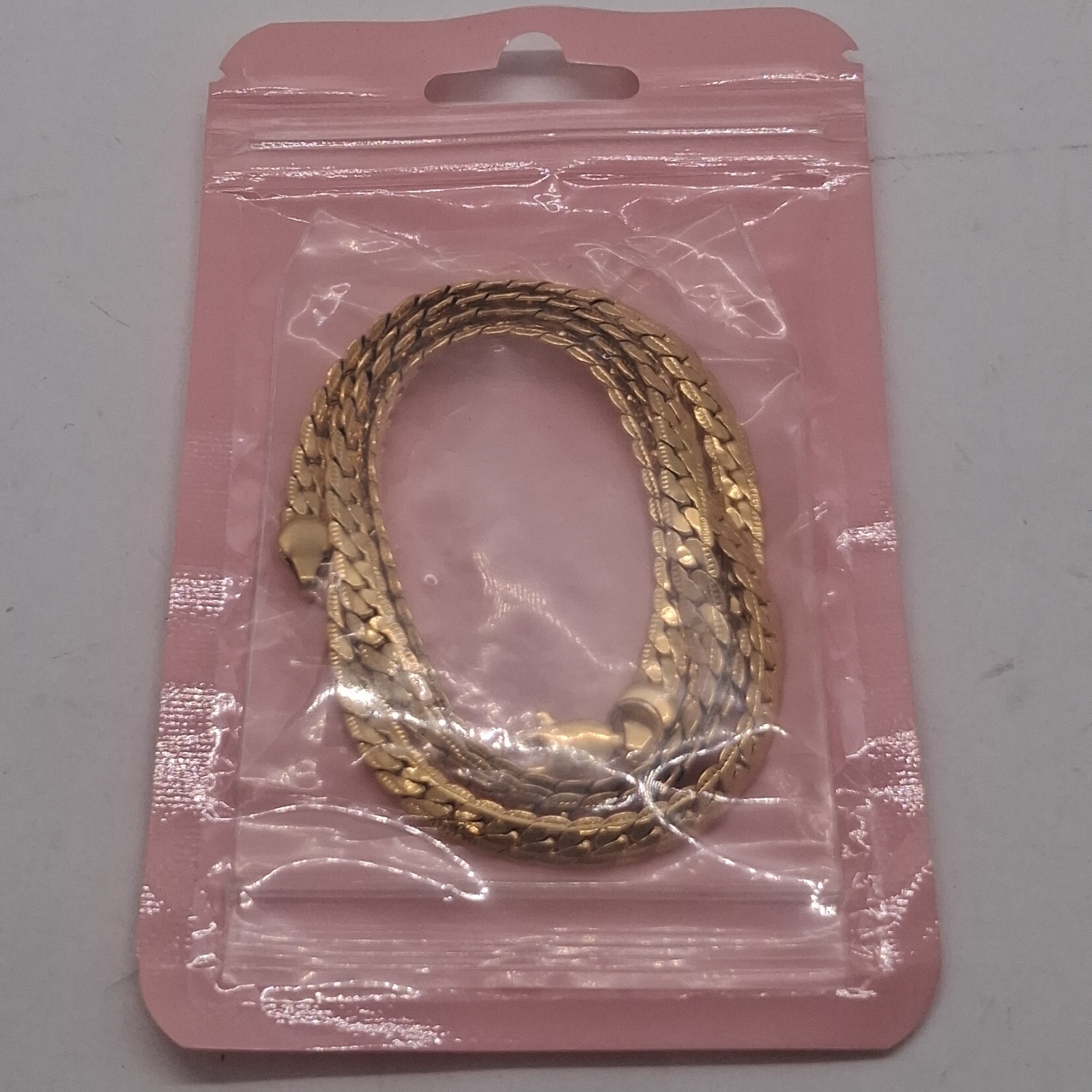 Golden Flat Herringbone Chain Necklace 24 Inch 60cm Snake Bone Link Men Women