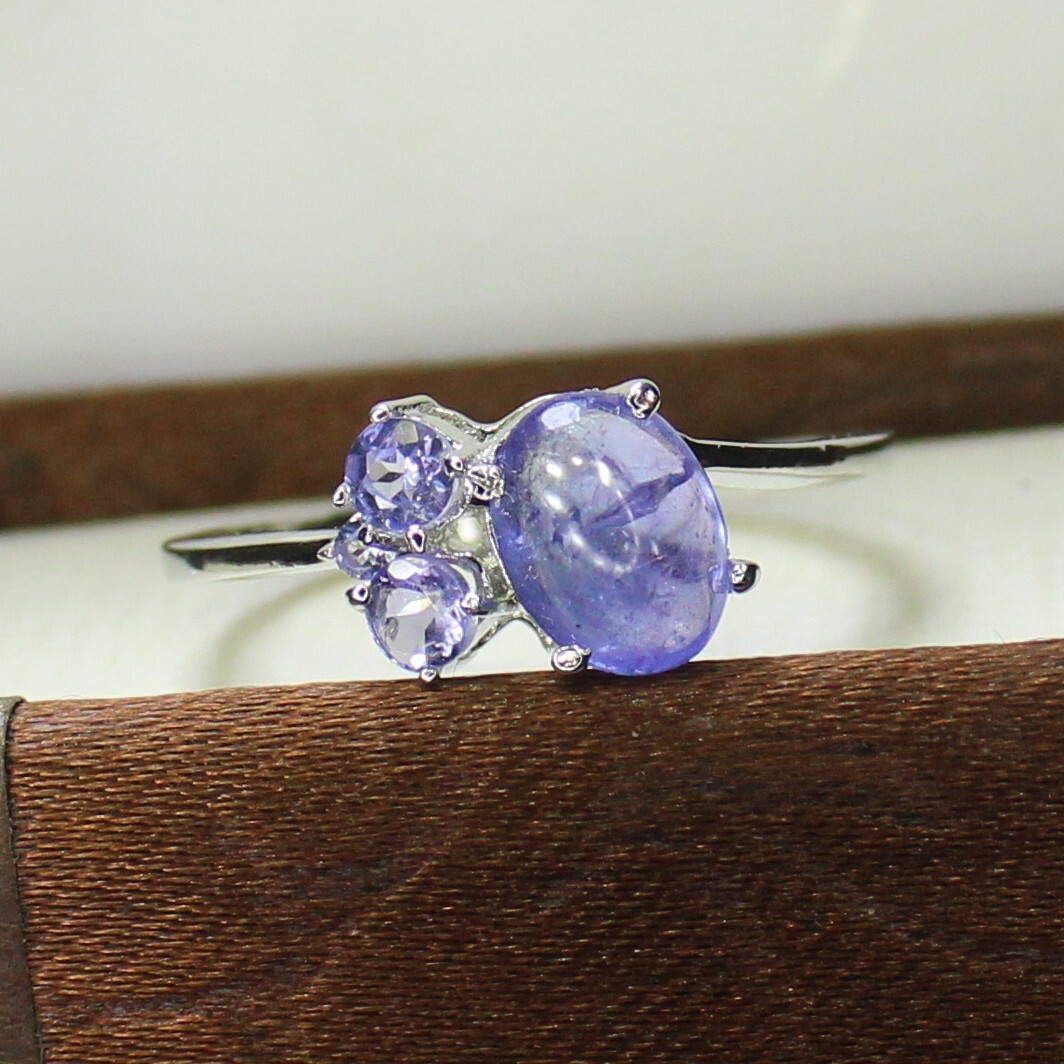 Natural Blue Tanzanite Ring With 925 Sterling Silver in All Sizes Available