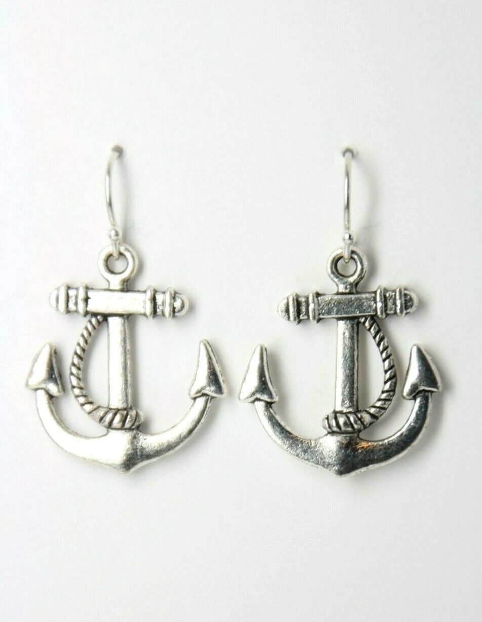 Anchor Charm Earrings 925 sterling silver hooks Pewter Charms Marine Ocean 1.25″
