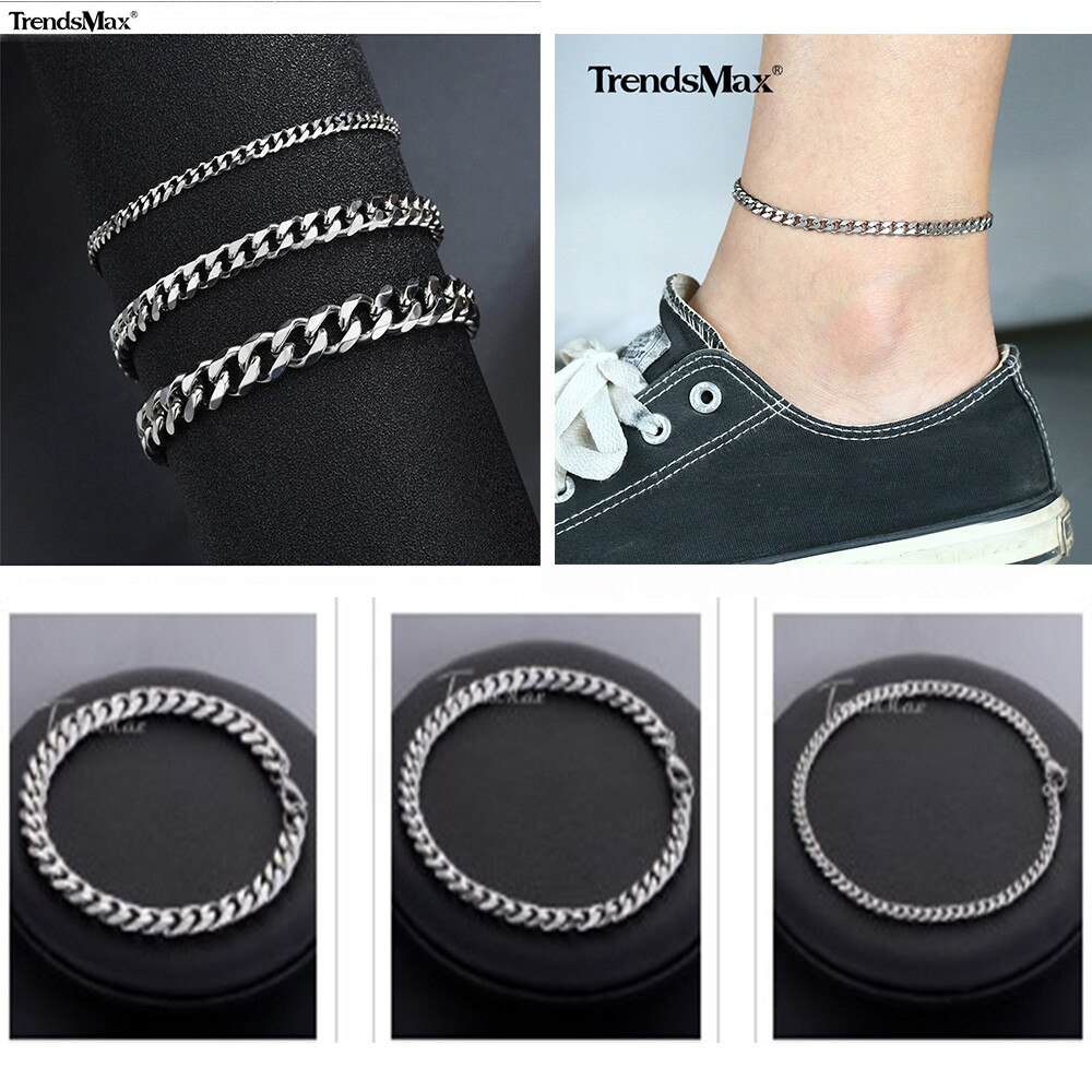 9/10/11″ Silver Curb Cuban Link Anklet Bracelet Stainless Steel Chain 3/5/7mm