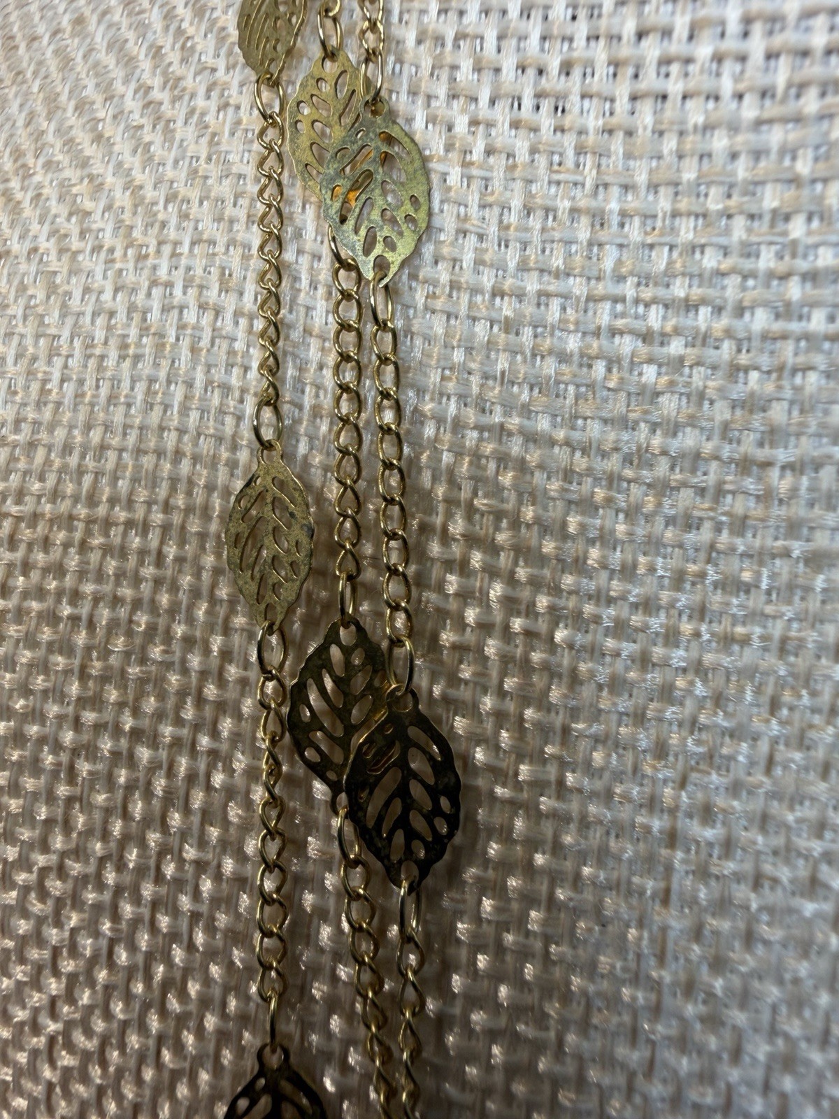 Gold Tone Layered Multi-Strand Cable Chain Leaf Station Necklace 36+ in