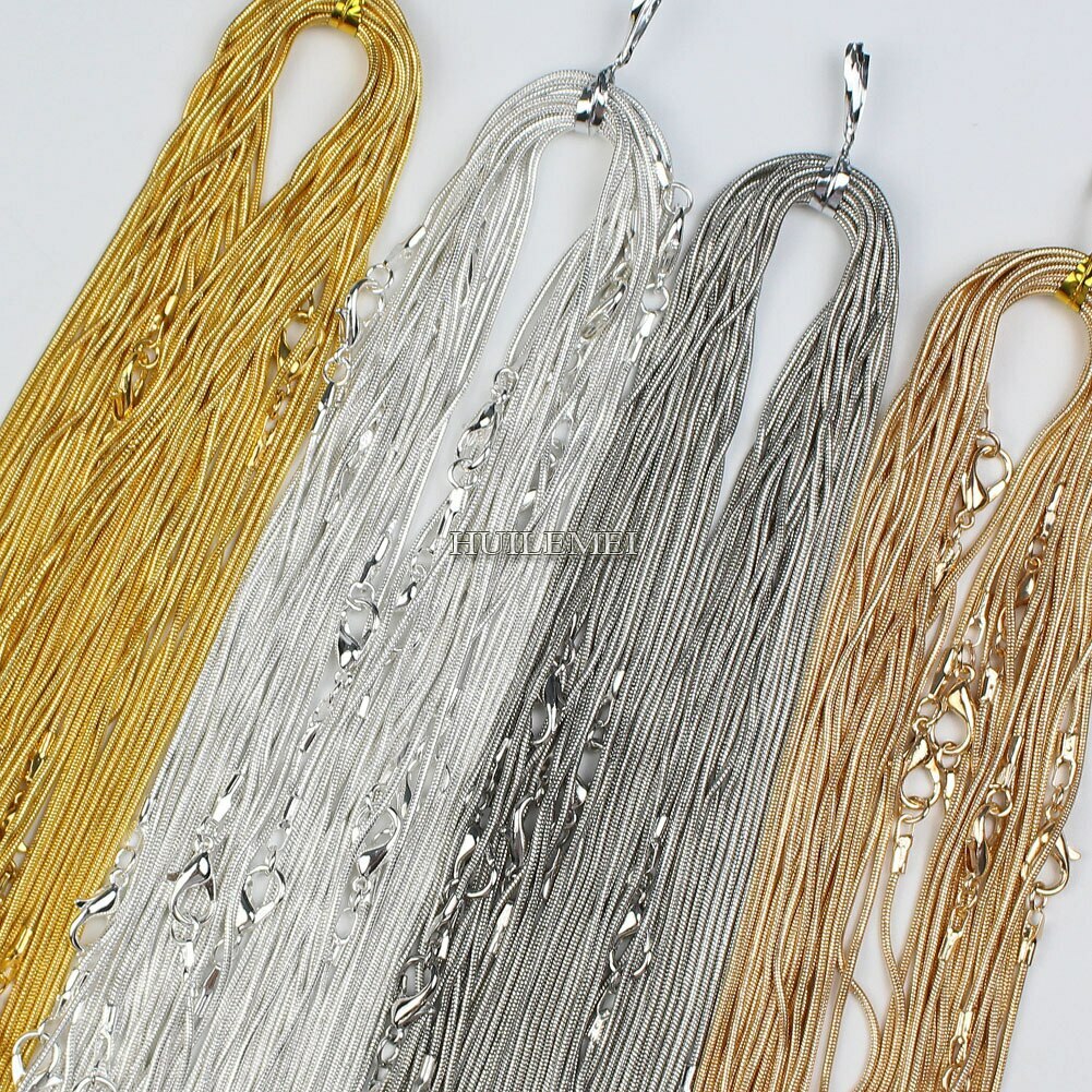 5pcs Silver / Gold Color 1.2mm Snake Chain Necklaces for Women 16″ 18″ 20″ 24″