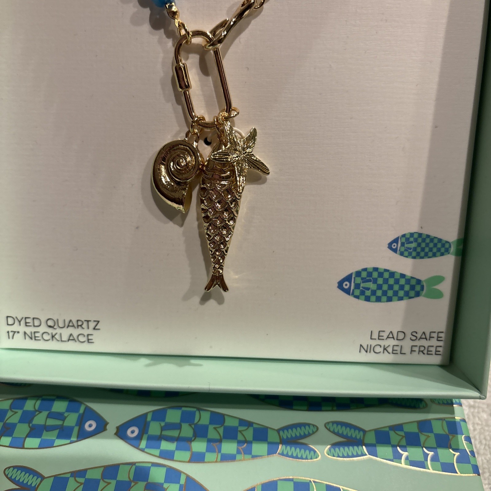 Piper K Women Beach Theme Necklace W Detachable Pendant Star Fish Blue And Gold