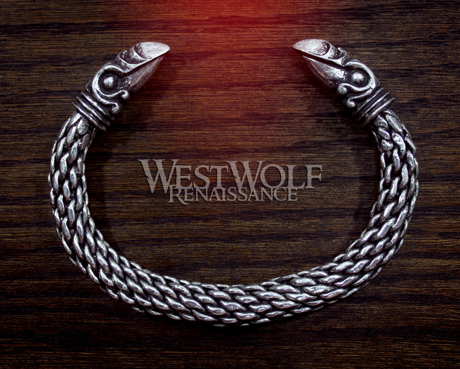 Large Silver Viking Odin’s Raven Bracelet/Torc — Norse/Medieval/Pewter/Jewelry