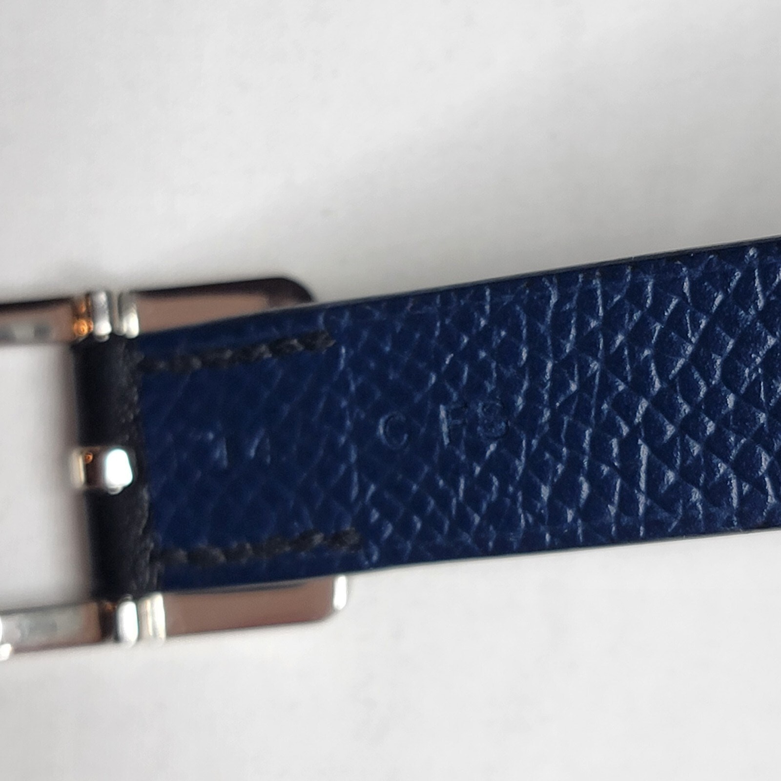 Hermes Paddock Palladium Plated Leather Wrap Bracelet Navy Blue