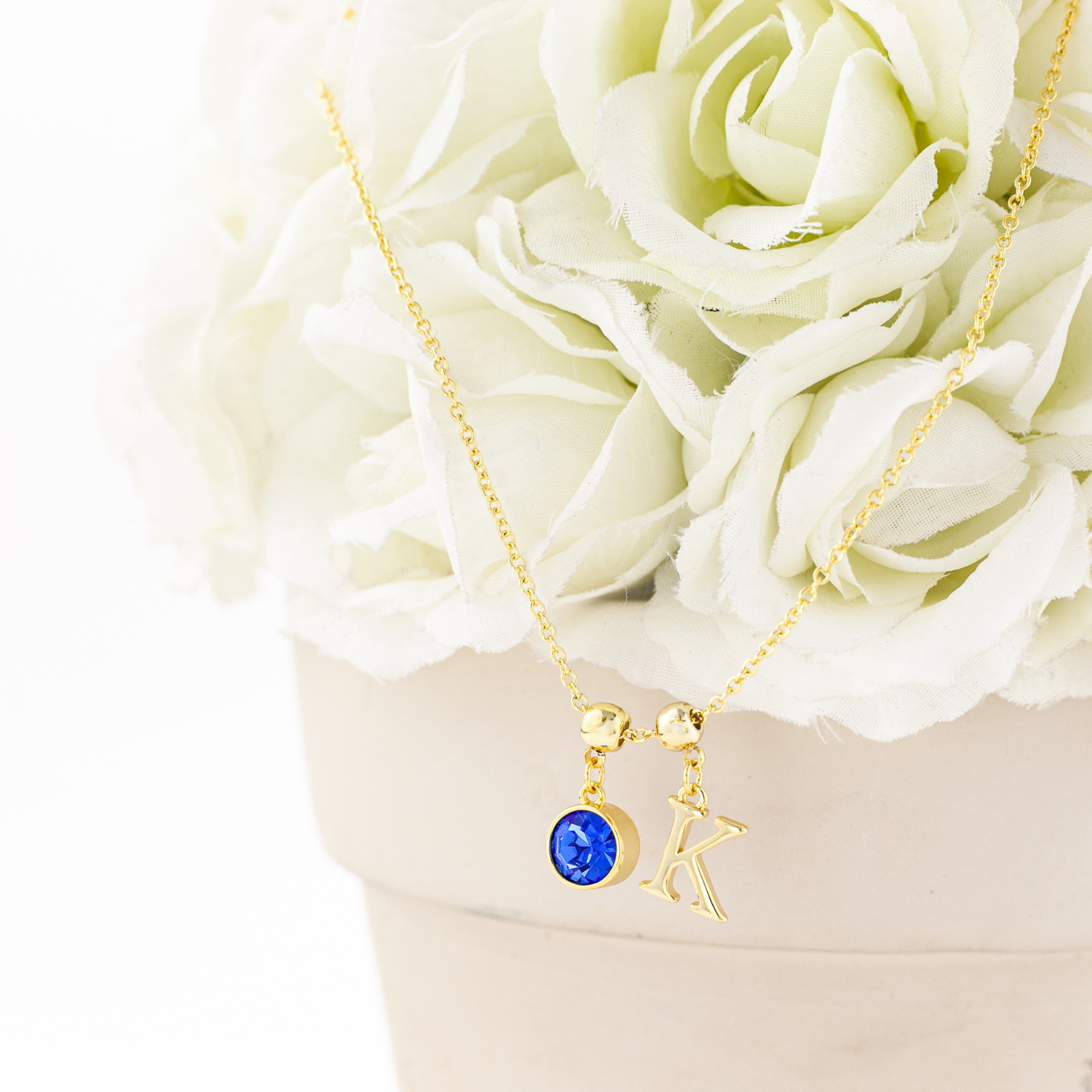 Birthstone & Initial Charms Necklace Personalized for You in Gold or Silver